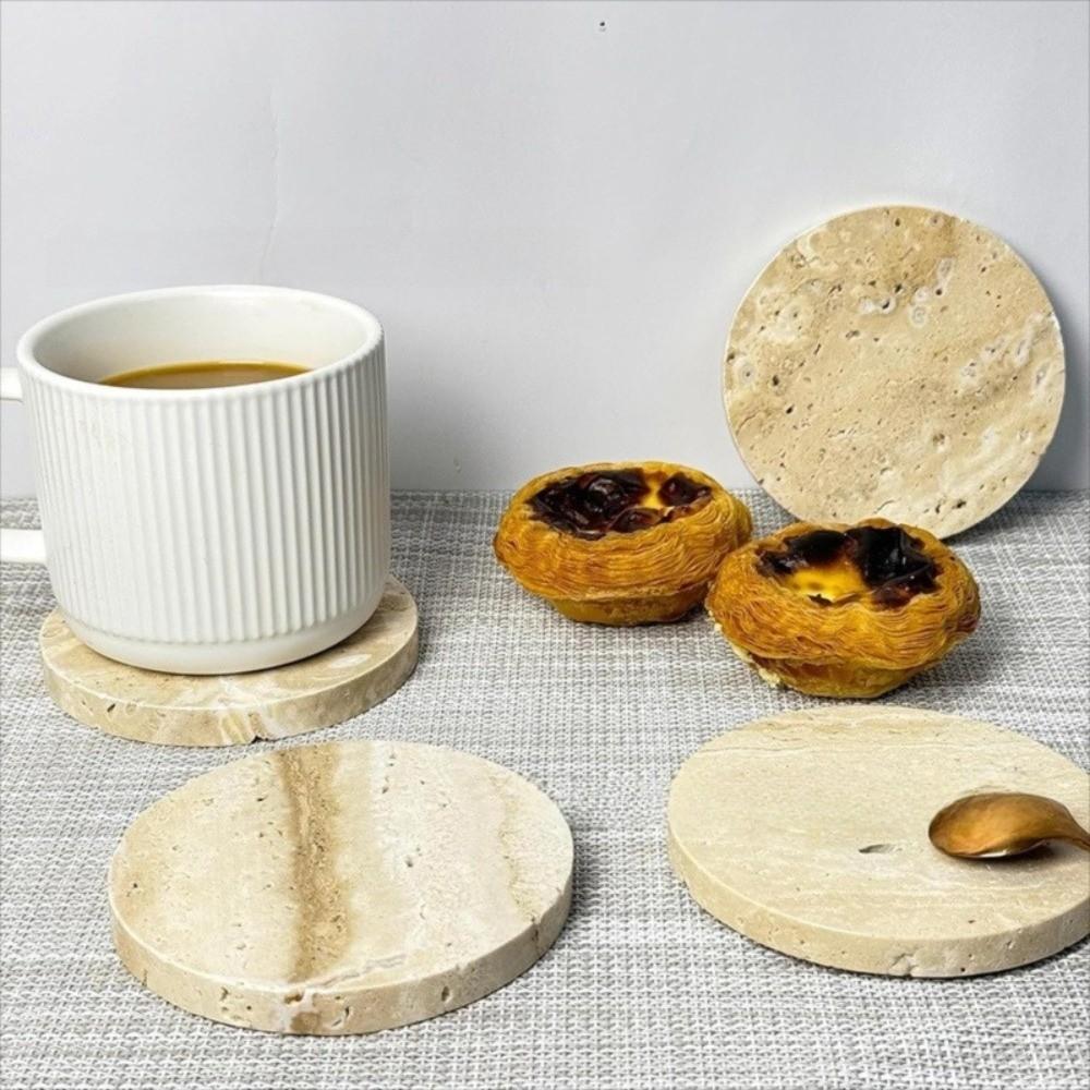 Natural Marble Coasters Placemat Vintage Combinable Jewellery Display Plate Heat Resistant Travertine Insulation Pads