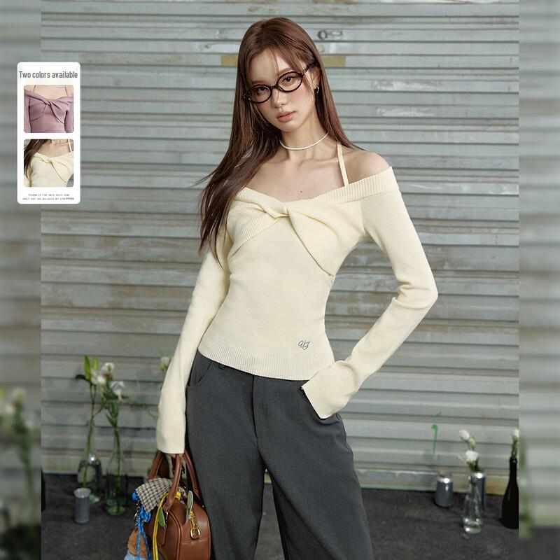 

UNIFREE Off-Shoulder Bow Halter Slim Fit Top XL