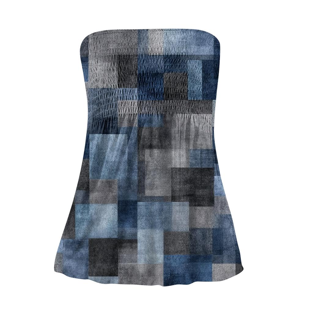 Modisches Sexyness Damen-T-Shirt-Top mit tiefem Rückenausschnitt, elastisch, Retro-Streifenmuster, trägerlos, figurbetont