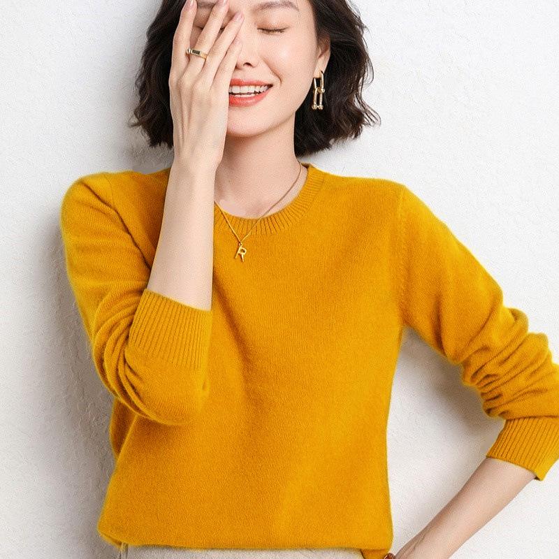 Maglione da donna in maglia girocollo a maniche lunghe maglione a tinta unita per primavera e autunno