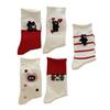 Rolled-up Socks for Women, Autumn Red and White Mid-calf Socks, Cartoon Bear Pile Socks, Striped Boneless Socks
