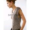 MD Summer New Arrival Women's French Cotton Two-Color Yarn V Neck Sleeveless Knitting Vest T-shirt Tops 5691733