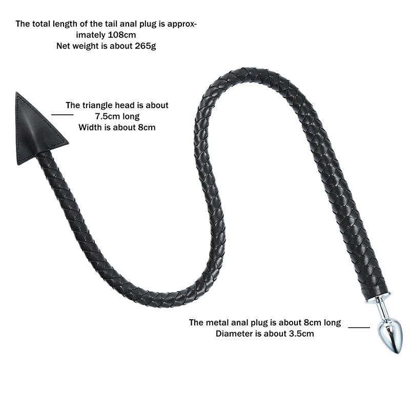 Metal Anal Plug Pu Leather Whip Anal Sex Devil Tail Cosplay Butt Plug Adult Games Anal Sex Toys For Couples Men And Women