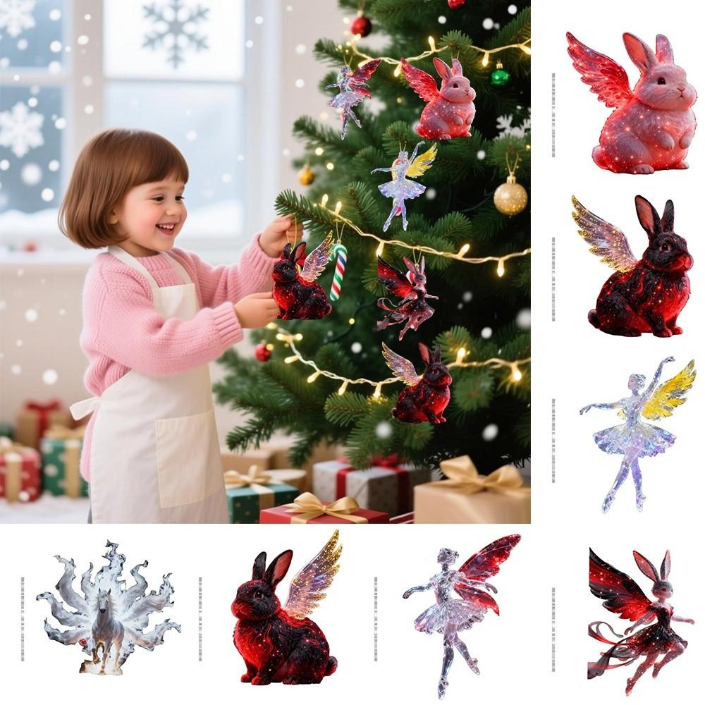 2D Flacher Weihnachts-Hängeanhänger Glänzender Hase Simulation Engel Hängedekor Ballerina Acryl Weihnachtsbaum Hängeornament