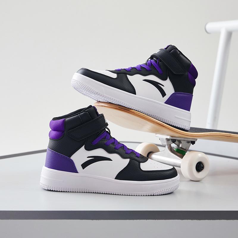 Anta Kids Casual Comfortable Non-Slip Shock Absorbing Wear-Resistant High-Top Sneakers Kids Sneakers White Black Purple A33038015J-4