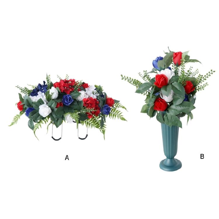 Memorial Grave Flower Saddles for Tombstone Artificial Cemetery Flower Bouquets with Vase for Graveyard Decoration