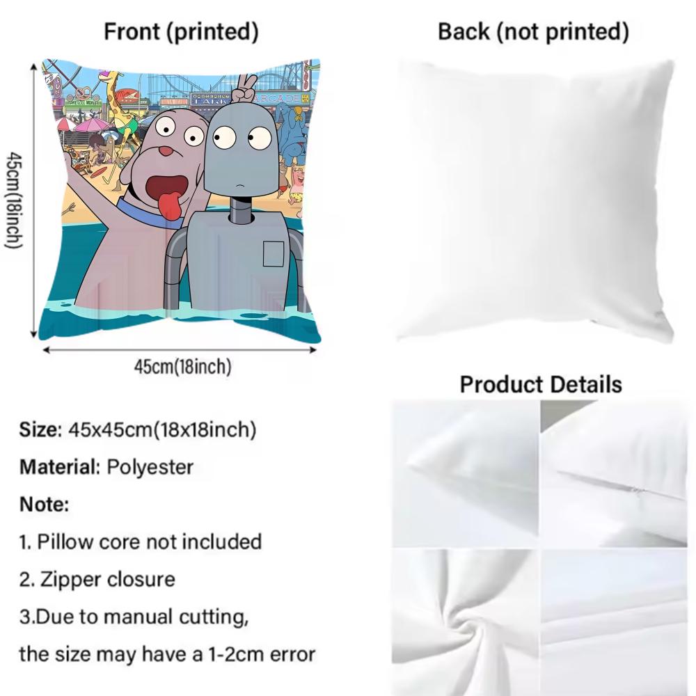 R-Robot Dreams Anime Healing Cushion Cover Pattern Printed Pillowcase for Living Room Sofa Cushion Cover & Bedroom Decor