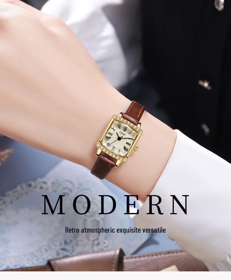 Gedi Elegant Women's Vintage Square Dial Quartz Watch