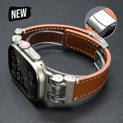 Lederarmband für Apple Watch Ultra 3/2 49mm 46mm 45 44mm Luxusarmband Titanfarbenes Armband für iWatch Series 11 10 9 SE Schlaufe