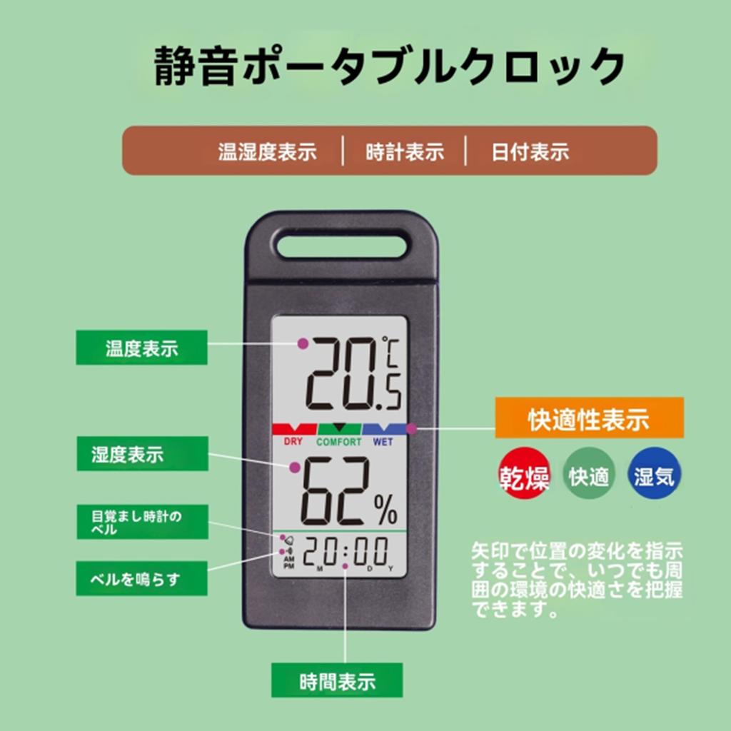Jxzyil Thermometer and Hygrometer, Portable, High-Precision, IPX4 Waterproof, Clock Function, 5-Second Quick Measurement, Backlight Display, Suitable