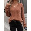 Womens Winter V-Neck Knit Sweater Loose Fit Cable Ribbed Solid Color Casual Chic Top