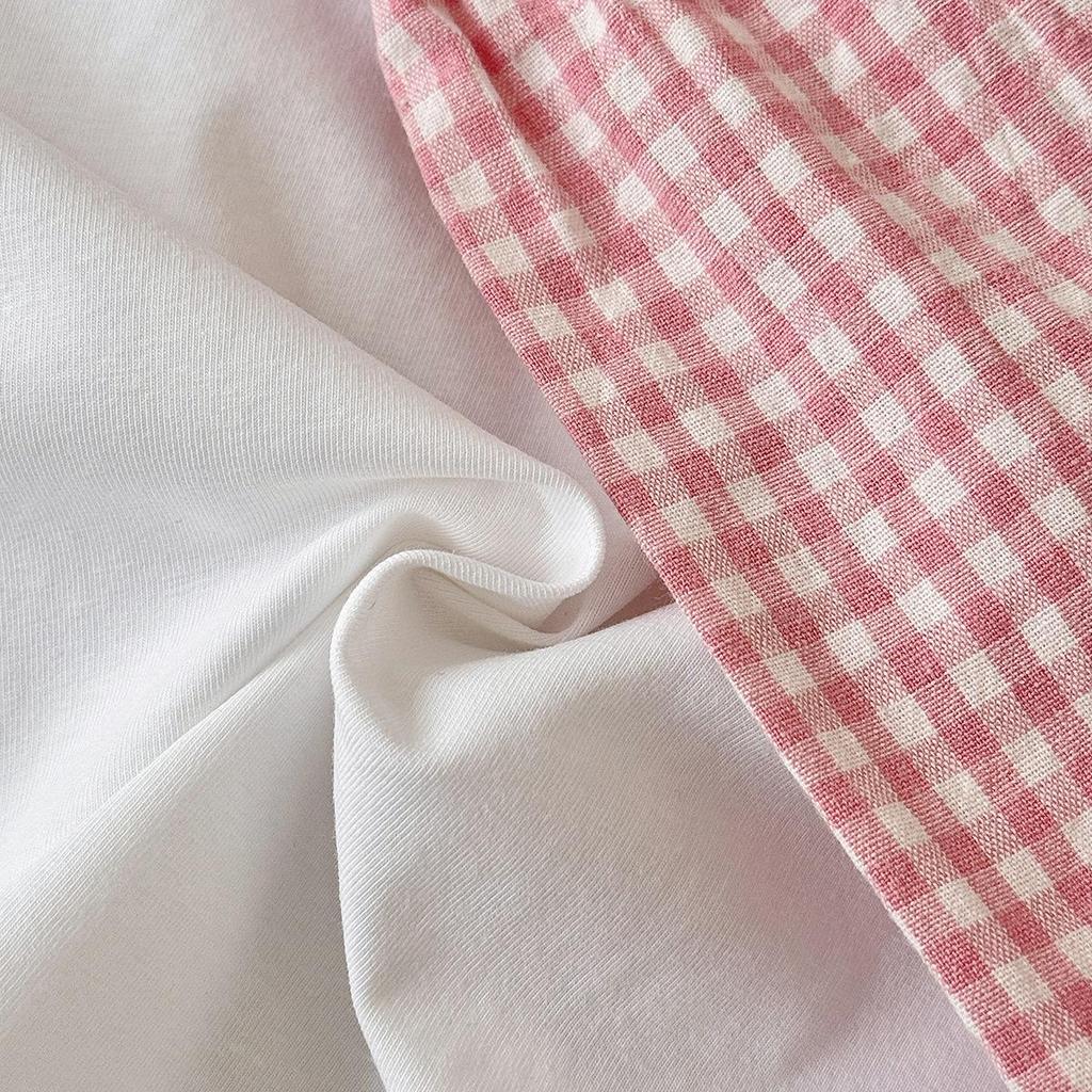 Infant White Heart T-shirt & Pink Plaid Shorts Set