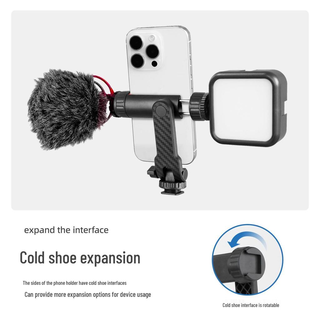 Rotating Dual Hot Shoe Phone Clip with Fill Light & Tripod Support