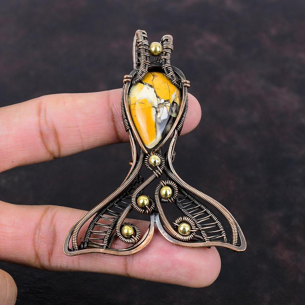 Brecciated Mookaite Pendant Copper Wire Wrapped Fish Pendant Handmade Pendant Gemstone Copper Jewelry Unique Design Pendant Anniversary Gift