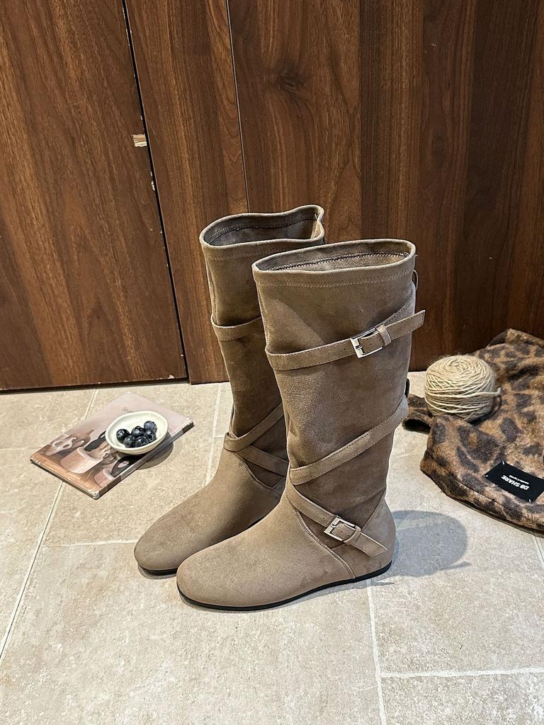 Autumn and winter new retro heightening cm~ round head buckle with soft folds and thin high boots, thin boots