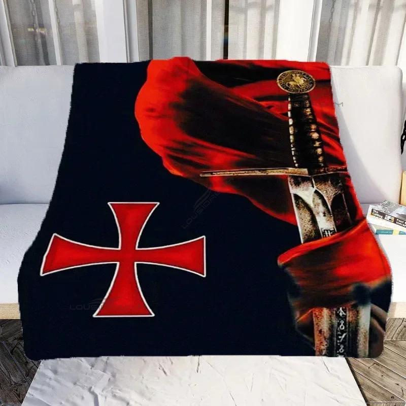 Medieval Knights Templar Patterns Blanket Retro Style Flannel Blanket Cosy Lazy Couch Cover Blanket Super Soft Sheet Mattresses