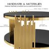Modern Black Glass Coffee Table,Luxury Living Room Tables with Double Glass Top,Round Coffee Table with Golden Steel Base