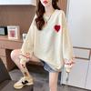 Women's Crew Neck Heart Jacquard Sweatshirt, Embroidery Letter Long Sleeve Top, Japanese Loose Pullover Sweatshirt 2026 Autumn Winter Warm Outerwear