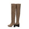 Khaki Black Women Over the Knee High Boots High Block Heel Big Size 50