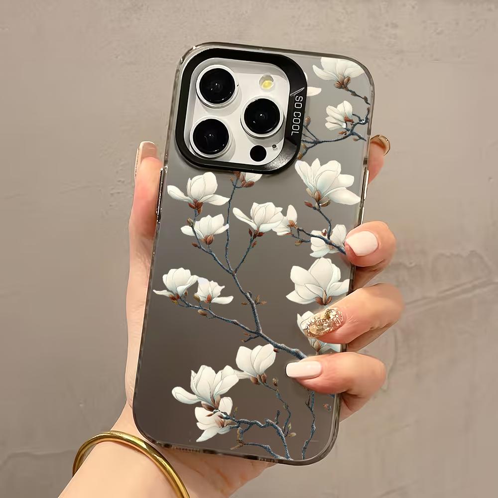 White Gardenia Pattern Phone Case Suitable For IPhone 17 16 E 15 14 13 12 11 Pro Max 14 16 Plus 17Air Shockproof Back Cover Case