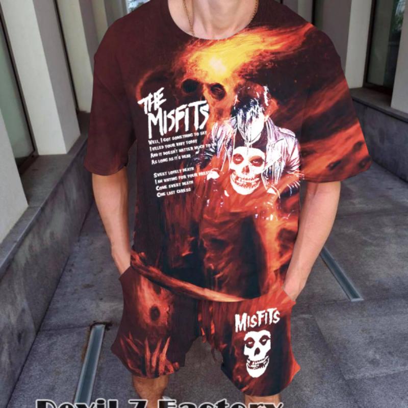 

Спортивный костюм Мужской комплект 3D-печатный Misfits Хип-хоп группа Винтажная футболка Шорты Наряды Летняя повседневная мужская одежда Популярная уличная одежда