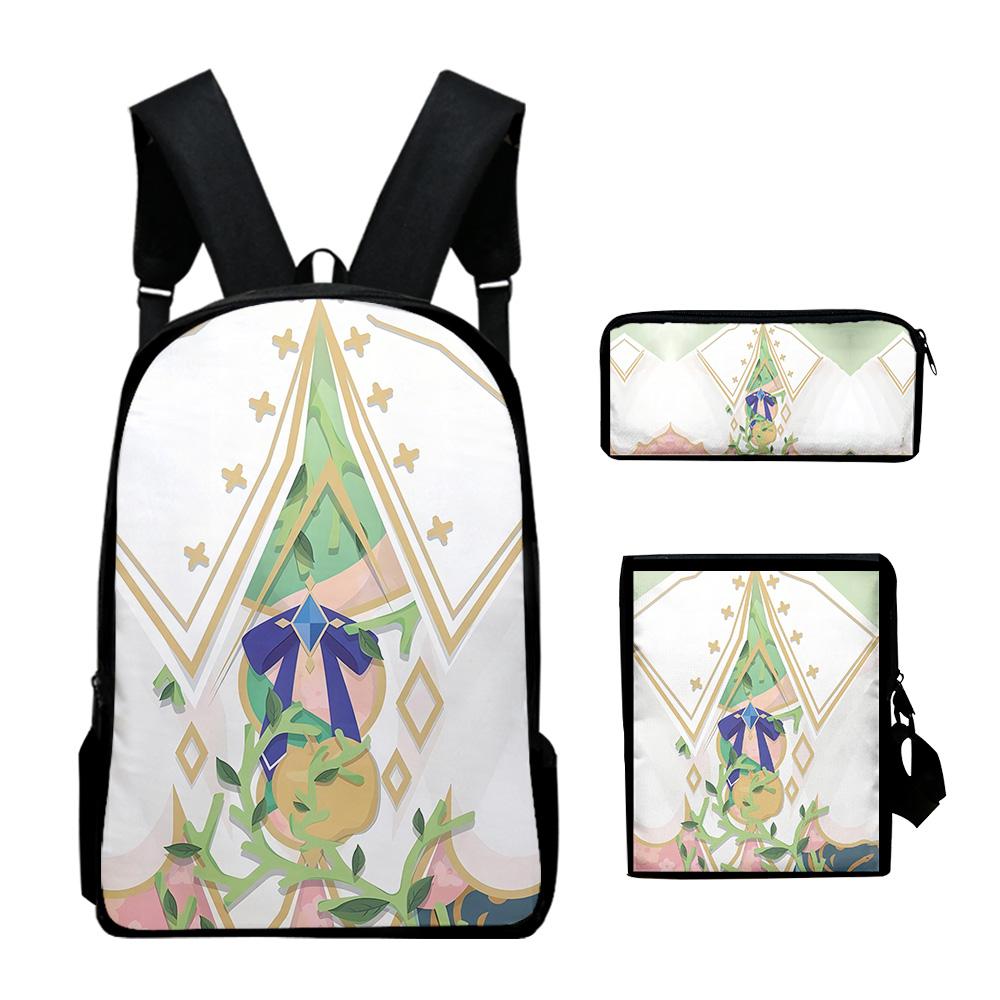 Classic Hololive VTuber Ceres Fauna 3D 3pcs/Set Pupil School Bags Laptop Daypack Backpack Inclined Shoulder Bag Pencil Case