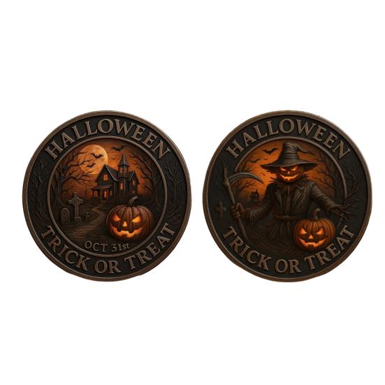 Halloween Challenge Coin Scarecrow Pumpkin Reaper Edition Metal Coin Trick (Skull Side)