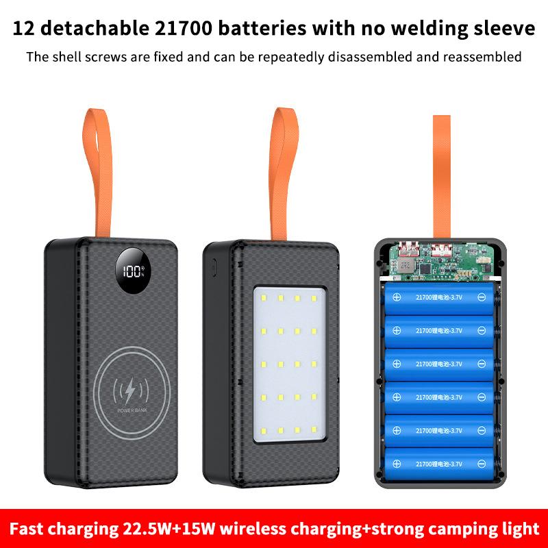 12*21700 Battery Holder 10W 22.5W Fast Charging 15W Wireless Charging Diy Power Case Dual Usb Type C Charge Box With Led Light