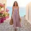 Women's Striped Spaghetti Strap Dress - High Waist A-Line Full Skirt for Summer and Casual Wear