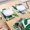 Natural Linen Placemat Set Tropical Plant Print Heat Resistant Table Mat Dining Kitchen Nordic Style Square