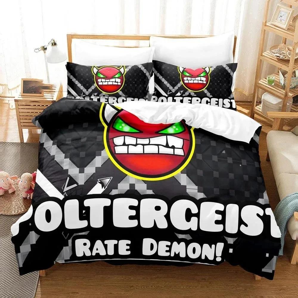 3D Print Cartoon Game Geometry Dash Bedding Set Duvet Cover Bed Set Quilt Cover Pillowcase Comforter King Queen Size Boys Adult
