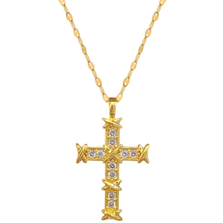Contemporary Crucifix Shaped Necklace Crystal Embellishments Hypoallergenically Titanium Alloy Jewelry Gift 1