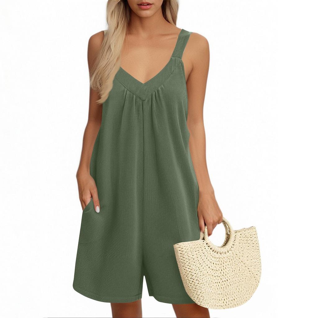 Comfortabele casual jumpsuit voor dames met korte mouwen, trui en korte broek.