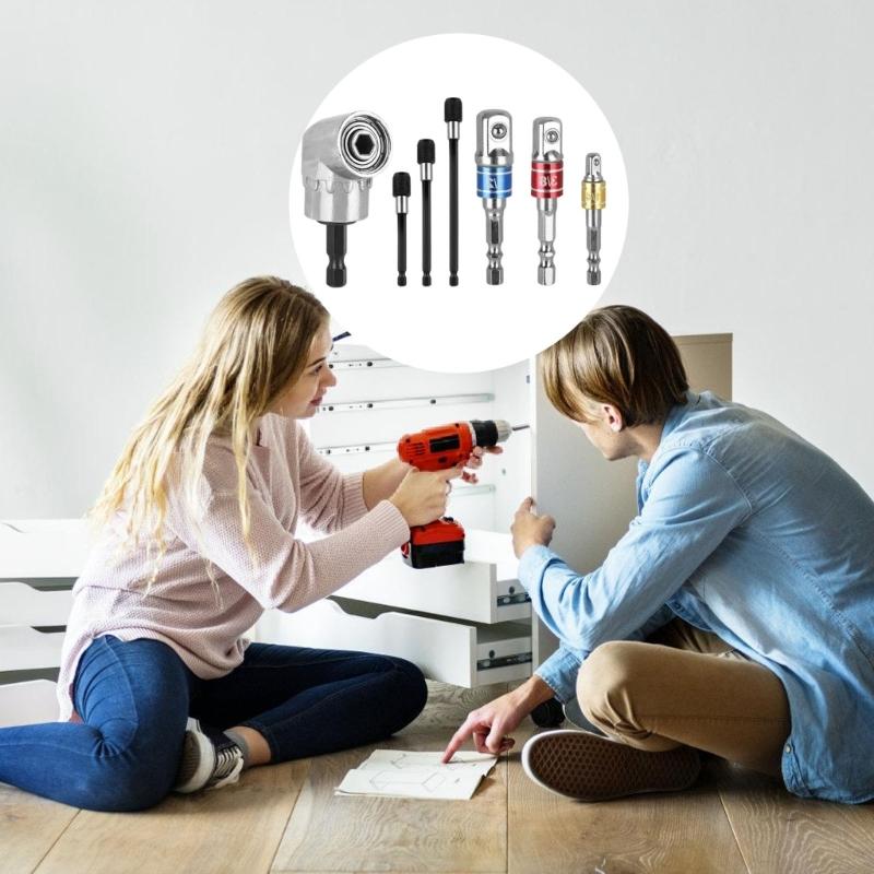 Professional 7pc Right Angle Screwdriver Bit Socket Holder Compactly Corner Adapter Durability Carbon Steel Construction