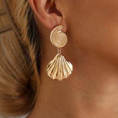 INS Summer Beach Leisure Style Starfish Sea Shell Stud Earrings Light Luxury Asymmetrical Earrings