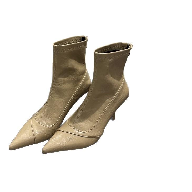 Pointed Heel High Heel Boots Pile Boots Pleated Boots Women's Medium Boots Knight Boots Western Short Boots