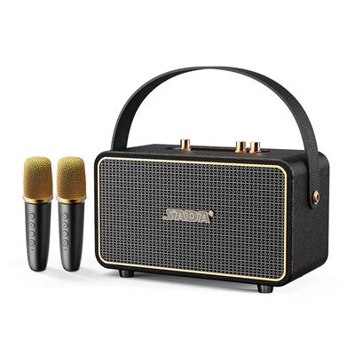 Brand New Wooden Retro Leather Home High Power Speaker Indoor Wireless Bluetooth Speaker With Microphone Portable Retro Karaoke