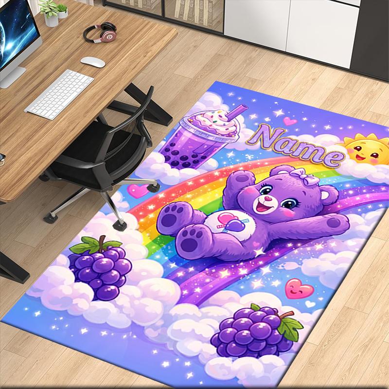 Custom Name Bear Printed Carpet Rug For Office Chair Living Room Bedroom Kitchen Room Decor Gifts