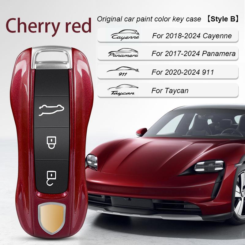 AABKR1 For Porsche Cayenne Mancan Panamera 911 718 Boxster Cayman Taycan 2010-2024 Car Key Paint Case Bordeaux Red Shell Replacement