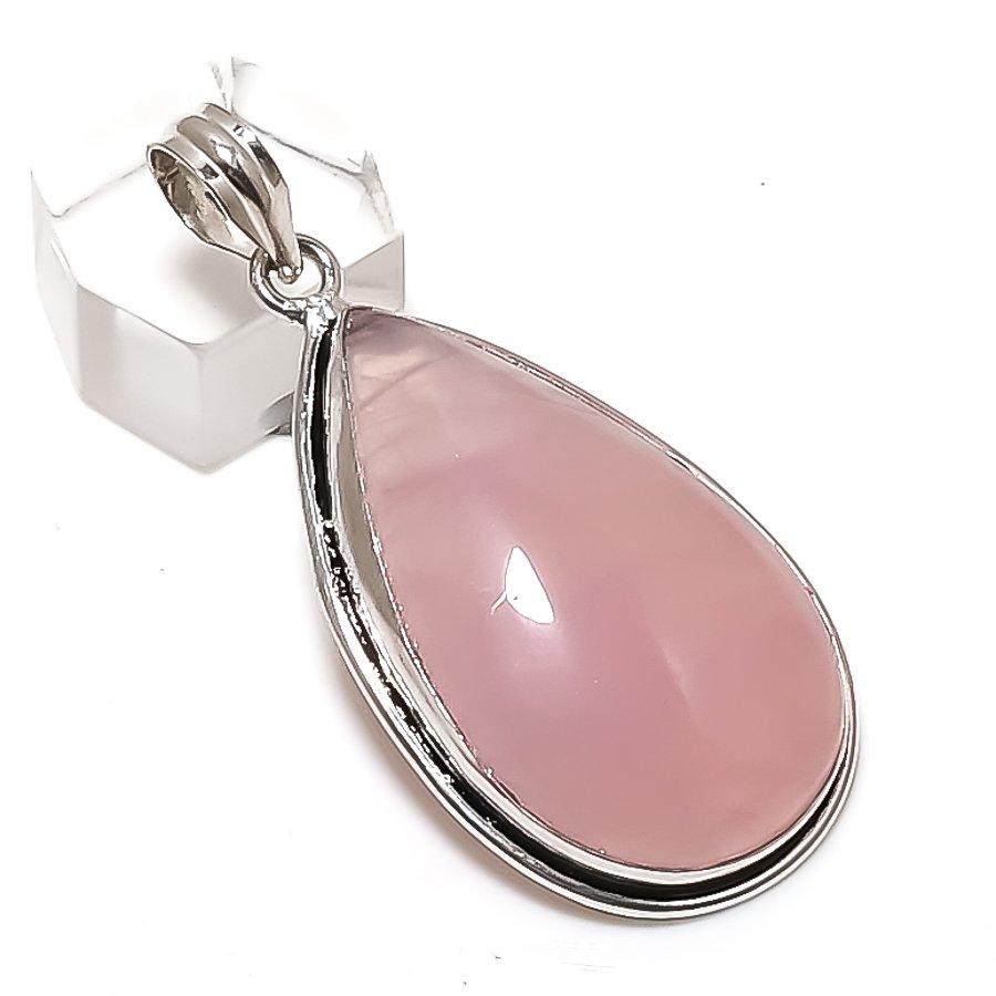 Rose Quartz Gemstone Handmade 925 Sterling Silver Jewelry Pendant 2.21" Y5E75