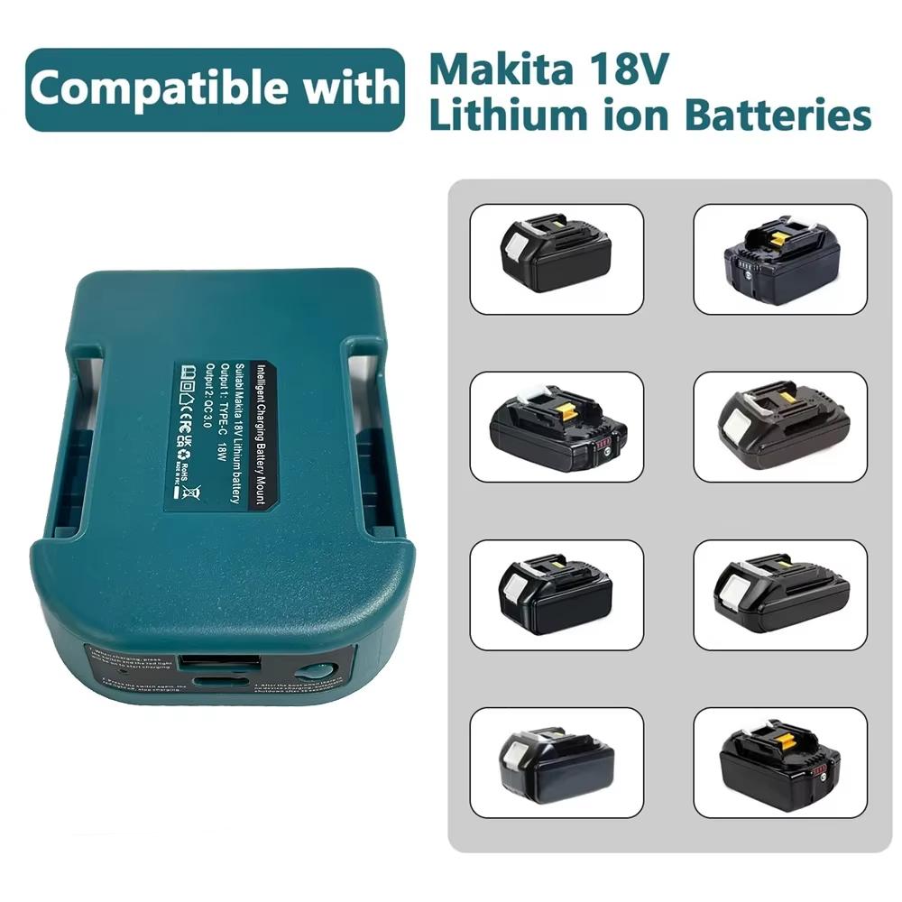1Pc For Makita 18V With USB With Type-C Battery Holder For Makita Battery BL1811 BL1811 BL1861 Charger Adapter Fast Charging