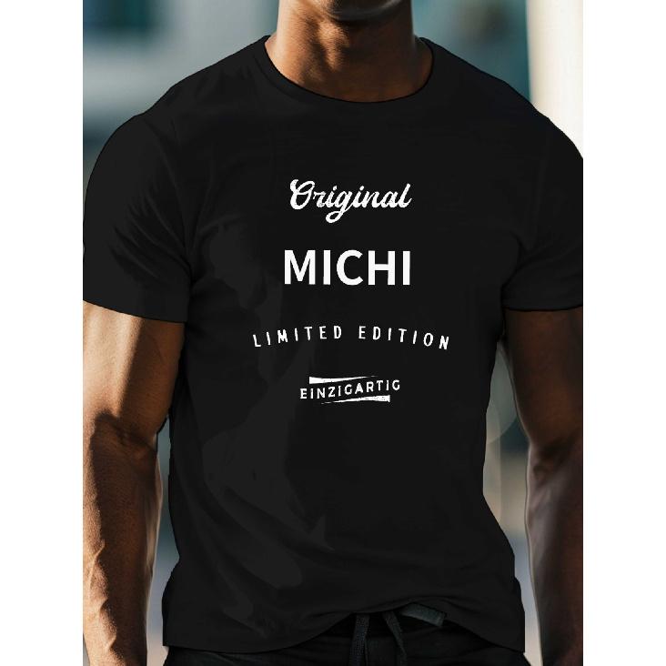Men's Limited Edition Michi Brand Logo T-Shirt - Lightweight All-Season, Bold Michi Lettering Print, Regular Fit Crew Neck Short Sleeve Tee for