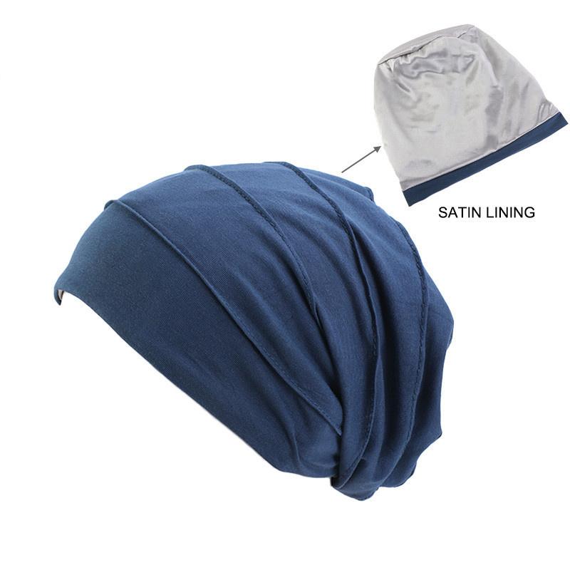 Neuer Damen Satin gefütterter Muslimischer Turban Hut Stretch Schlafmütze Krebs Chemo Hut Mütze Kopftuch Haarausfall Bonnet Arabische Indien Mützen
