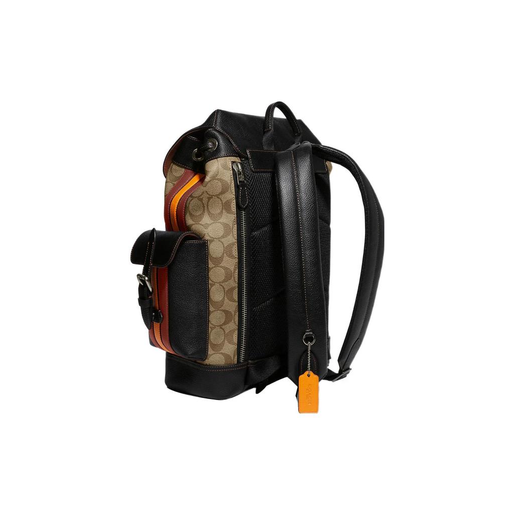 Coach Hudson 29 Classic Monogram Print Flap Drawstring Closure Canvas And Leather Backpack Men Backpack Brown Black CB902-QBV0S