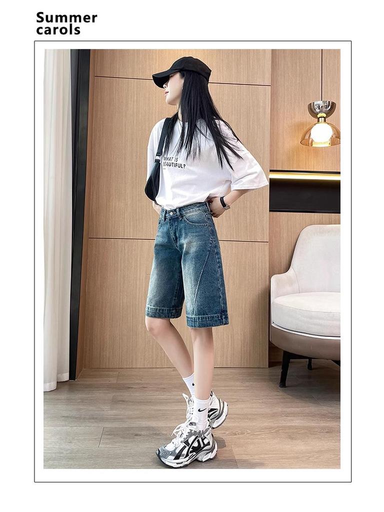 Women's Blue Denim Shorts - 2025 Summer Fashion, Loose & Slimming Design Capris