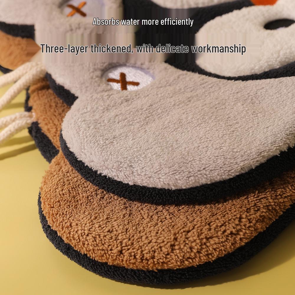 Penguin Coral Fleece Hand Towel - Extra Large & Thick, Hanging, Dual-Use, Water Absorbent, Quick-Drying, Non-Shedding