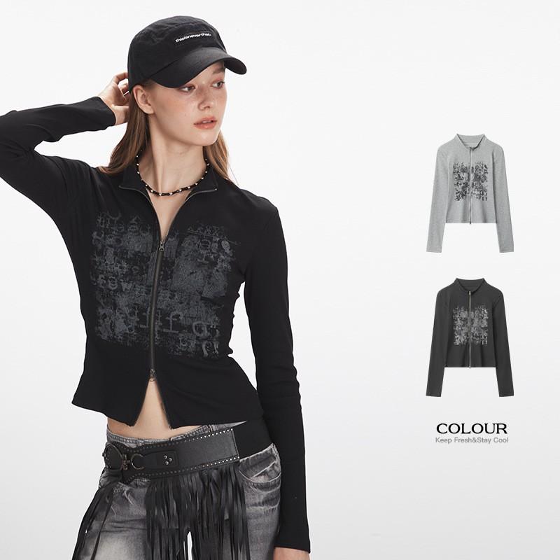 HeyHenry Womens Stand Collar Slim Fit Long Sleeve T-Shirt American Vintage Casual Top