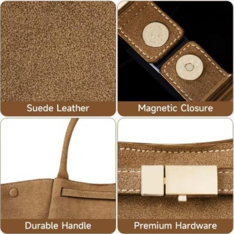 Borsa Tote in Camoscio Sintetico dal Design di Nicchia, Borsa a Mano di Lusso in Pelle Nabuk ad Alta Capacità, Borsa a Spalla Versatile per il Pendolarismo