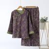 Kinesisk Stil Damepyjamas, Ren Bomuld, Retro Farve, Vævet Jacquard, Hjemmetøj, Langærmet Bukser, Diagonal Krave