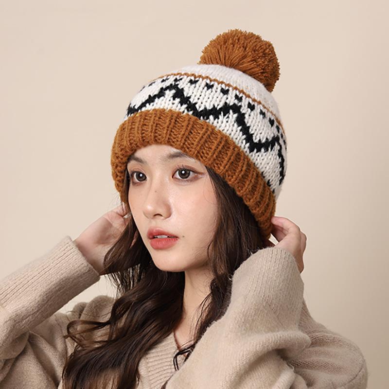 

Fair Island Hat Women s 2025 Jacquard Wool Hat Thickened Warm Knitted Hat Ear Protection Cold Protection Pullover Hat One size fits all темно-коричневого кольору